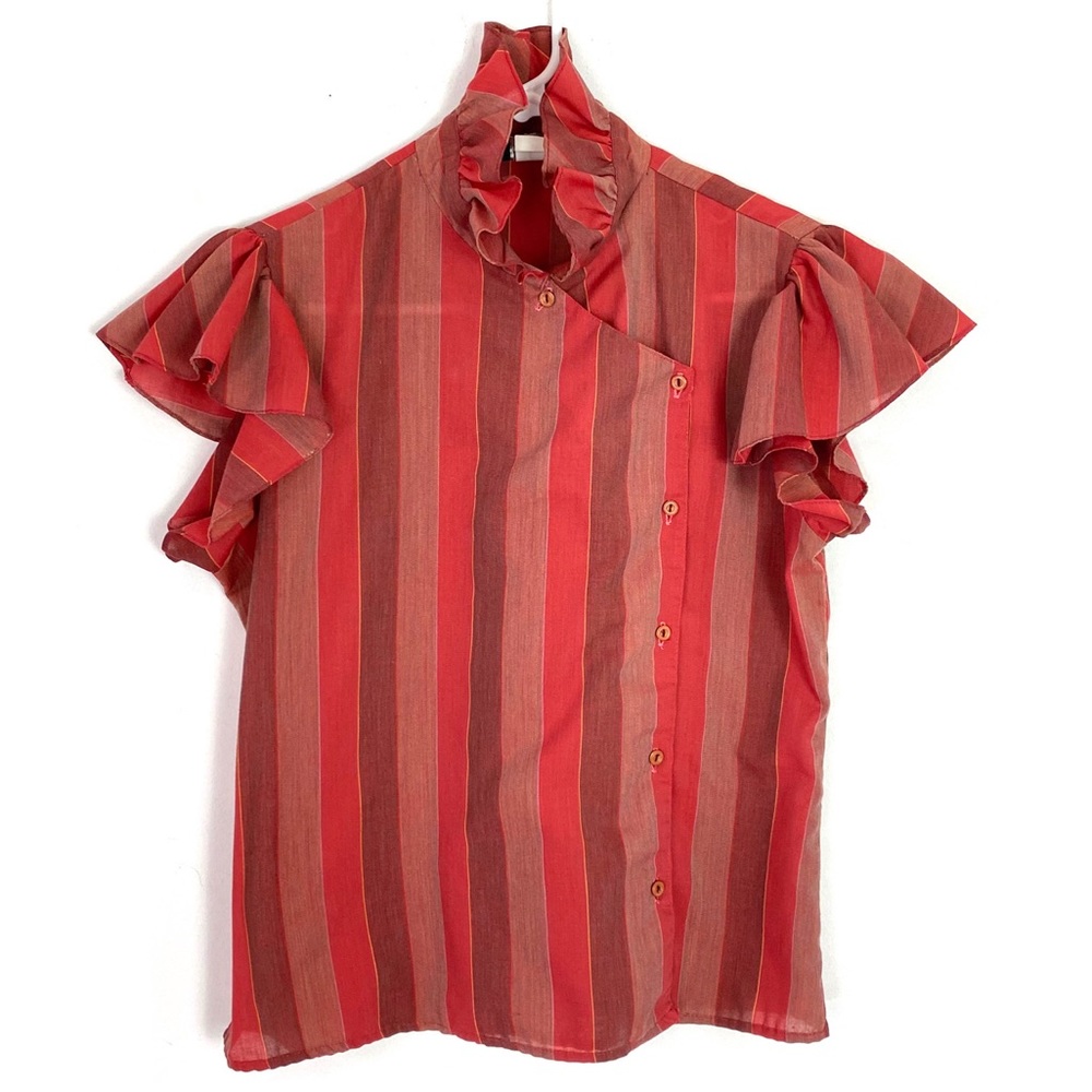 Vintage Red and Rust Striped Ruffle Blouse